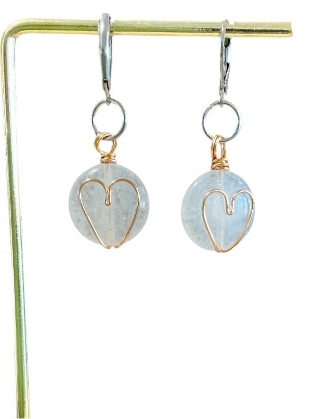 🆕 Heart Shaped Wire Wrapped Gemstone Earrings